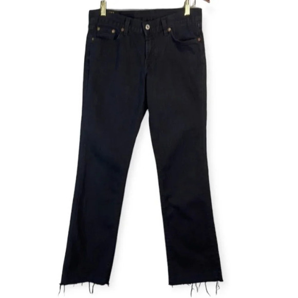 LUCKY BRAND The Rider Jeans Black Denim Mid Rise Straight Leg Frayed Hem 4/27 - Picture 2 of 15